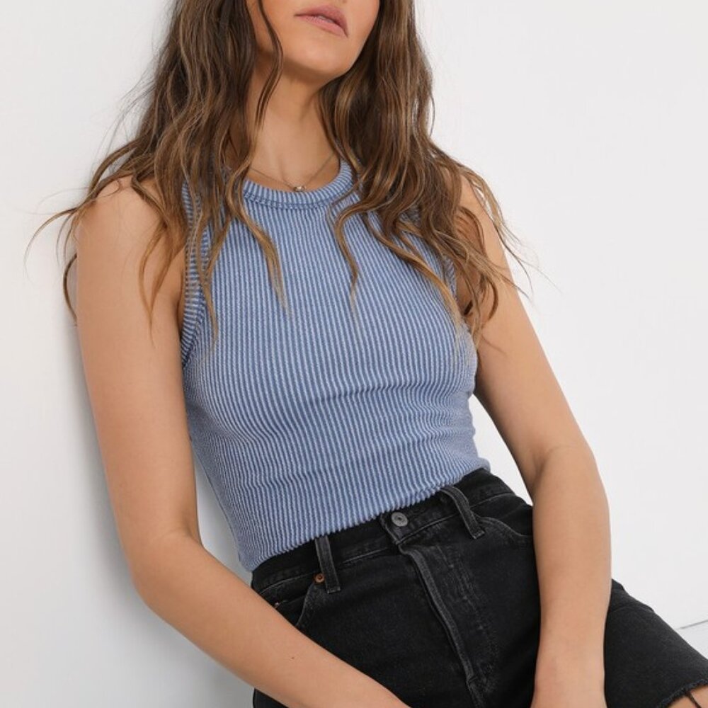Essential Update Slate Blue Ribbed Tank Top